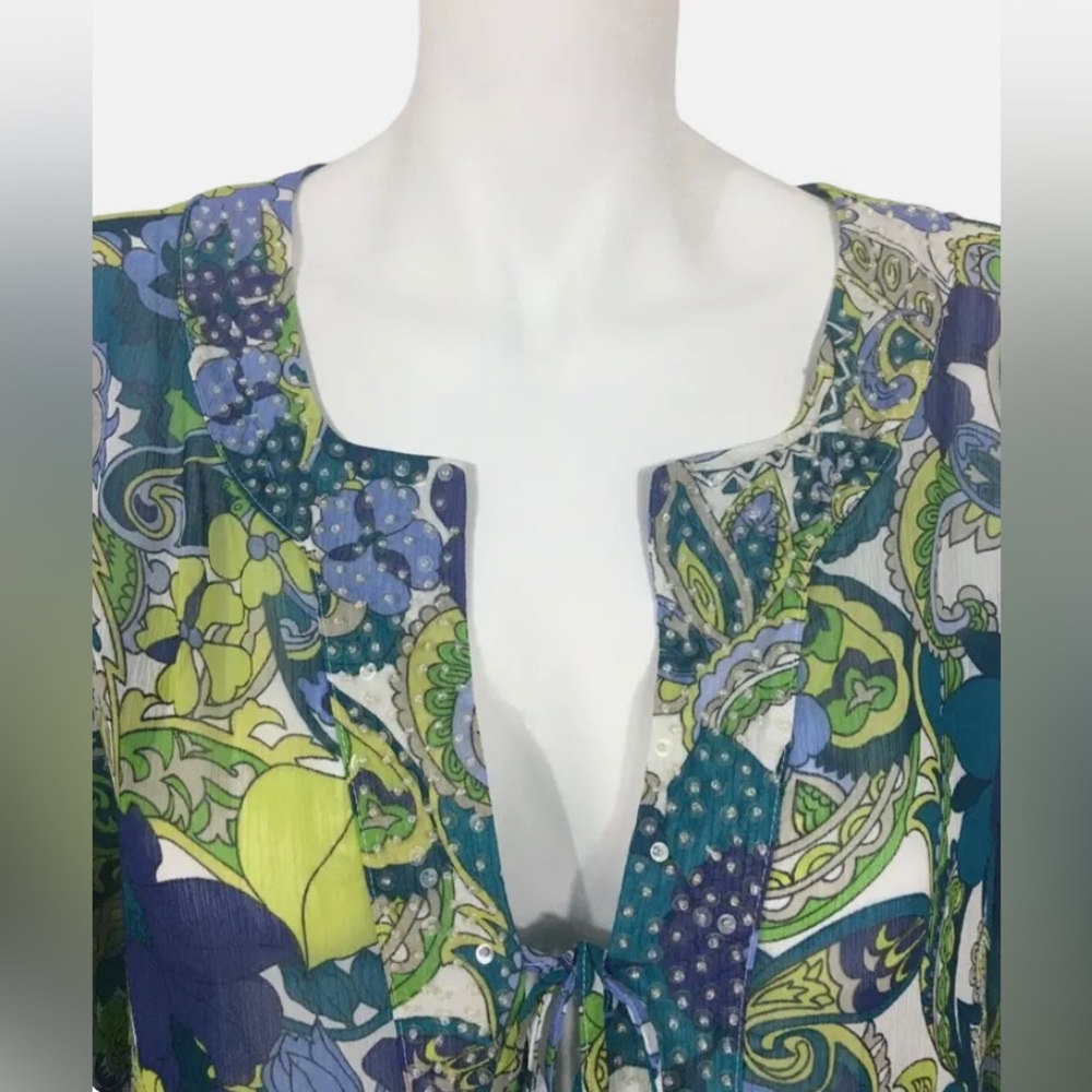 Tommy Bahama Sz small Paisley Floral Lace Up Embellished Swim Cover Up (bin D) - Picture 2 of 10